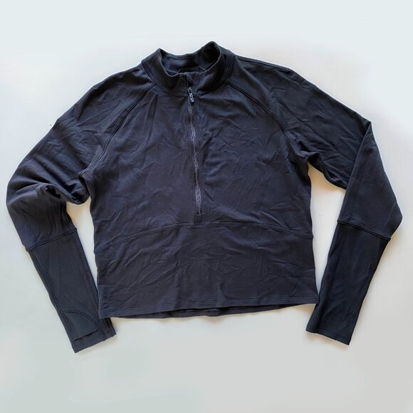 Lululemon Cropped Half Zip Long Sleeve Top Black Women Size 8 - Picture 1 of 8